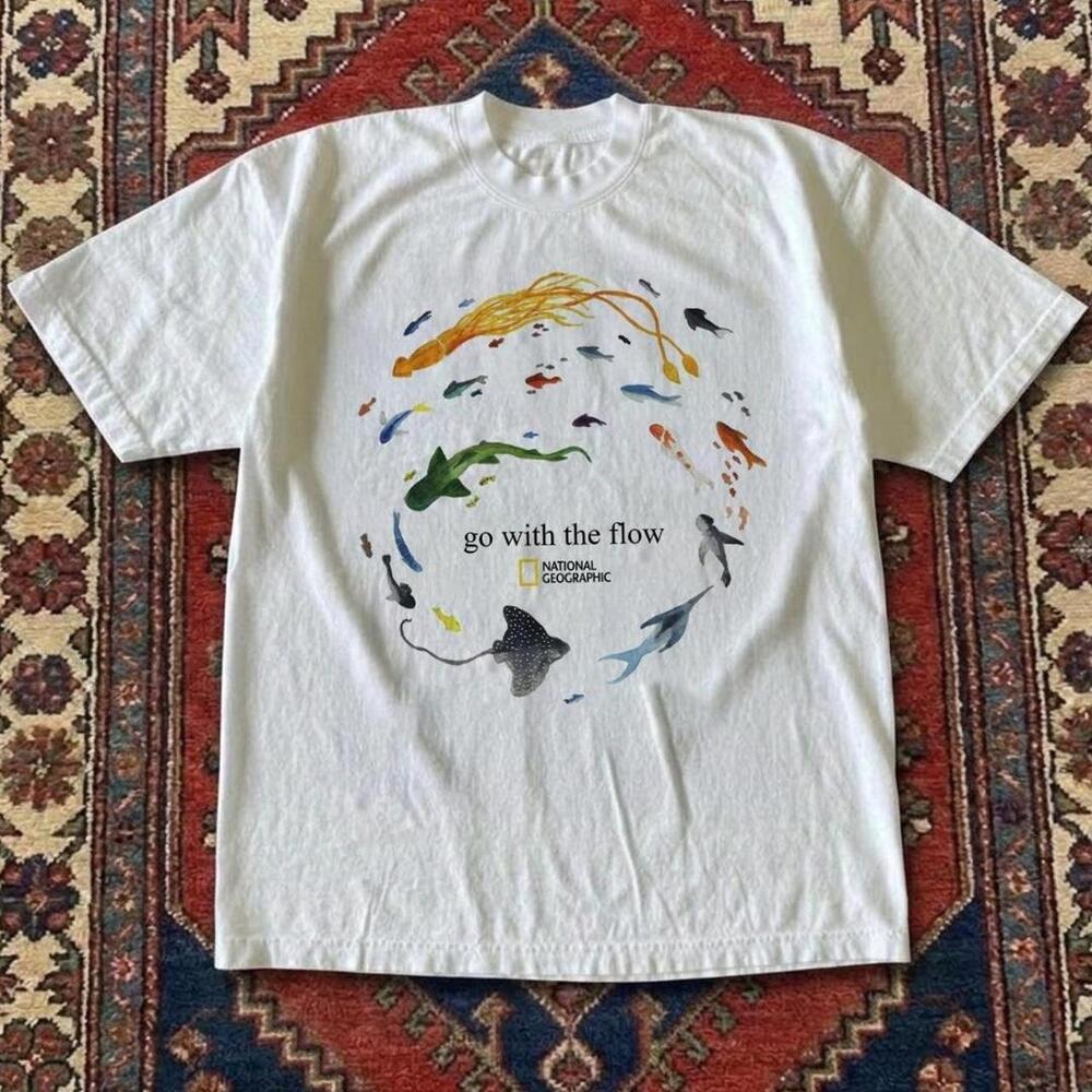 Gildan White T Shirt _Go With The Flow_ And The National Geographic Graphic Tee